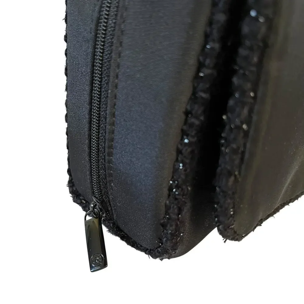 Chanel Parfums Black Satin Faux Tweed Travel Toiletry Bag Makeup Pouch